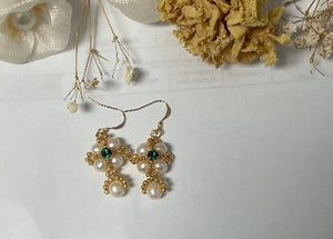 Xmas Babe Holiday Spirit Christmas New Year Gift Pearl Earrings Ear Studs Cross Set Handmade